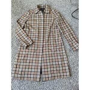 Express Womens Brown Nova Check Plaid Longline Coat Jacket Wool Blend 5/6 Small